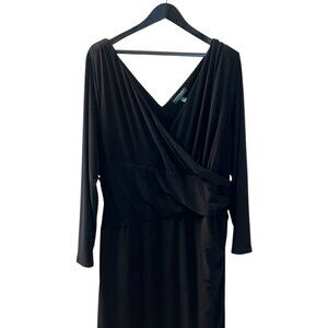 Ralph Lauren Size 20W Draped Midi Black Dress